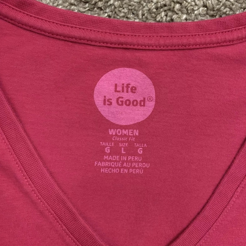 Life is good Shirt Womens Large Pink Casual Cotton Wine Glass Half Full Tee - Picture 5 of 9